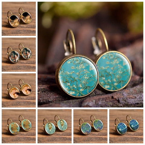 Boucles d'oreilles à la mode, bijoux en Bronze plaqué Bronze avec Cabochon en verre, Gustav Klimt, le baiser, peinture, clous d'oreilles, meilleur cadeau pour femmes ► Photo 1/6