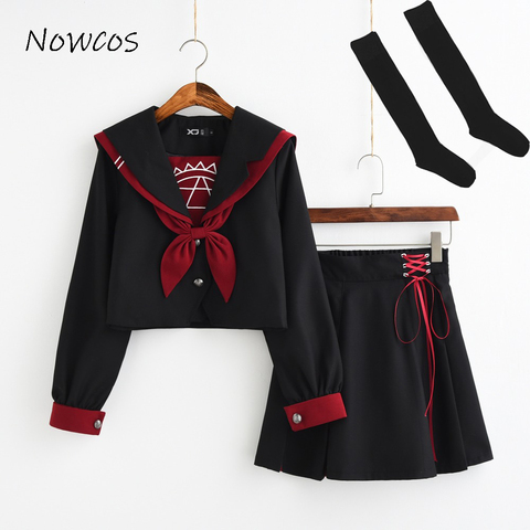 Uniforme de marin noir jk, vêtements d'école pour femmes, uniforme d'école doux Punk Lolita, costumes de mode d'halloween ► Photo 1/6