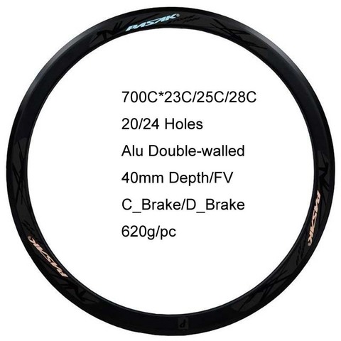 Jantes de vélo de route 700C 40mm de profondeur, 20 24 trous de frein à disque Alu Double paroi, pneu FV 23C 25C 28C ► Photo 1/6