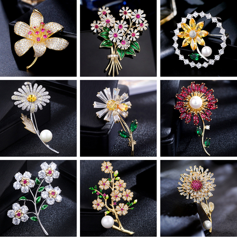 Broches de tournesol en Zircon AAA, broches de pissenlit, bijoux, strass cubique, pour femmes, Bouquet de mariage ► Photo 1/6