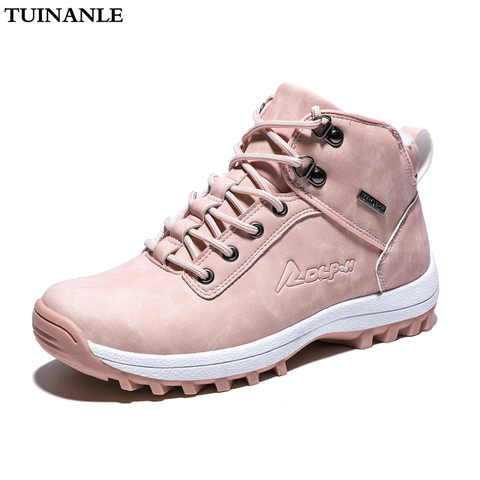 TUINANLE-botte à la cheville pour femmes, chaussures Sexy en peluche, semelle en caoutchouc, Faux daim, rose, chaudes d'hiver, collection à lacets ► Photo 1/6