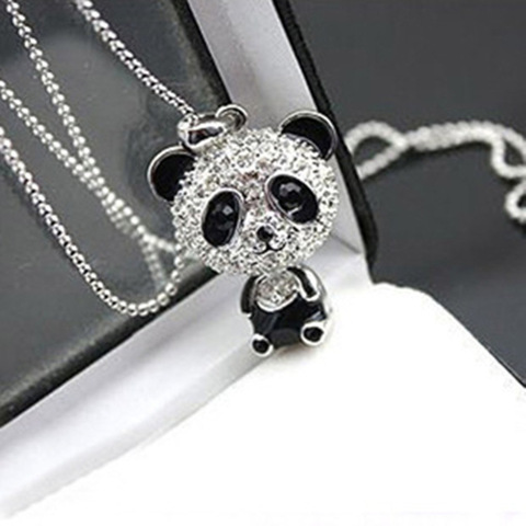 Collier à breloques avec tête mobile en strass pour femme, bijou classique, pendentif Panda, chaîne pull, bijou ► Photo 1/4