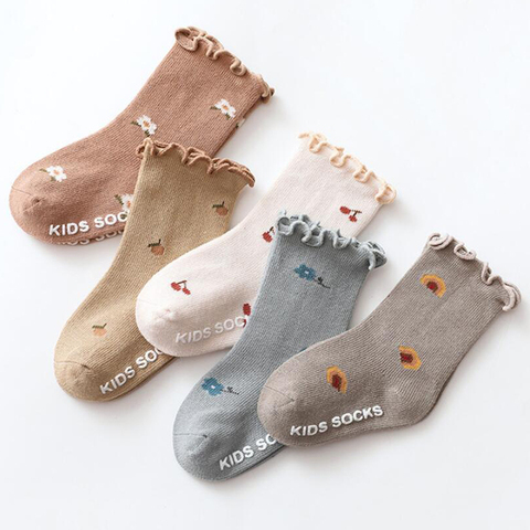 Chaussettes à volants en coton doux pour bébés filles de 0 à 5 ans, chaussettes de sol antidérapantes pour enfants ► Photo 1/6