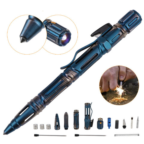 Stylo tactique 7 en 1 EDC pour auto-défense, multifonction pour l'extérieur, avec sifflet lampe Led d'urgence, brise-verre, survie en plein air, nouveauté ► Photo 1/5