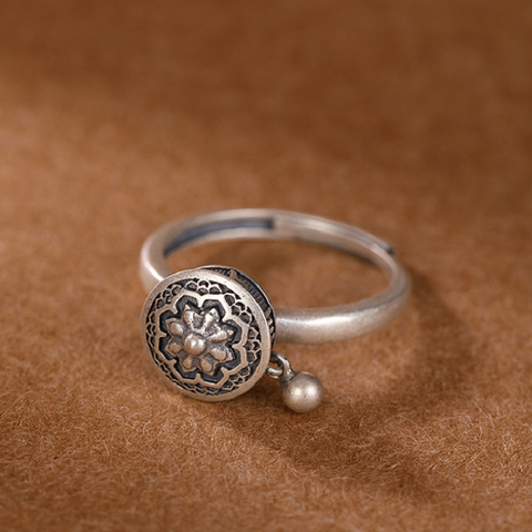 Bague bouddhiste en argent Sterling S925 pour femmes, bague porte-bonheur, roue de prière tibétaine, Mantra, cadeau, bijoux ► Photo 1/6