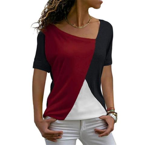 Nouveau à venir mince été décontracté femmes t-shirts à manches courtes mode Patchwork mince irrégulière femmes vêtements longue chemise d'été hauts ► Photo 1/6