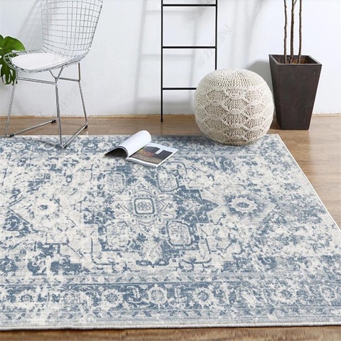 Pays américain européen néo-classique rétro vieux bleu salon chambre cuisine chevet tapis tapis de sol personnalisation ► Photo 1/4