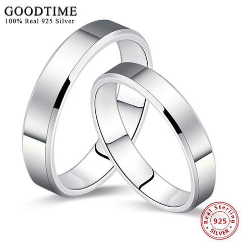 1 pièces 925 argent bijoux anneau Simple lisse pur solide argent Couple ensemble de mariage 925 en argent Sterling mode anneaux pour femmes hommes ► Photo 1/6