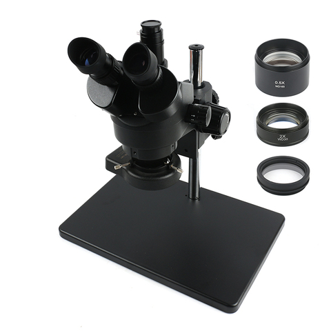 Microscope stéréo trinoculaire à Zoom continu 3.5X-90X + support en métal de grande taille objectif auxiliaire 0.5X/2X + lampe annulaire 56 LED ► Photo 1/6