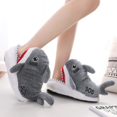 Mignon intérieur hiver chaussures chaudes femmes requin pantoufles fourrure cadeau chaussures femme doux en peluche animaux pantoufles mignon drôle pantoufles femme ► Photo 1/6