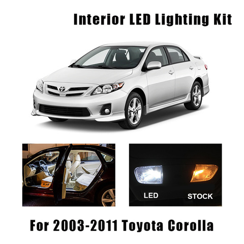 Kit d'éclairage intérieur, blanc LED, 9 ampoules, lampe autorisée, compatible avec une carte Corolla, Toyota, carte dôme Cargo, 2003-2006, 2007, 2008, 2009, 2010 ► Photo 1/6