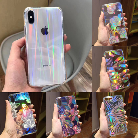 Le mode Dégradé Laser Arc-En-Ciel pour iPhone 12 11 Pro XS Max Xr Rigide Transparente Capa Funda pour iPhone 8 7 6Plus Boîtier En Acrylique ► Photo 1/6