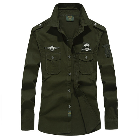 Chemise à manches longues en coton pour homme, style militaire, Safari, décontracté, rétro, extérieur, Slim, avec poche, Vintage, Streetwear, livraison directe ► Photo 1/6