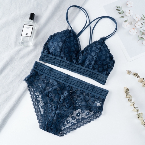 Femmes dentelle soutien-gorge ensembles sous-vêtements sans couture dos nu gilet ajusté-bretelles Lingerie florale doux sous-vêtement confortable ensemble ► Photo 1/6