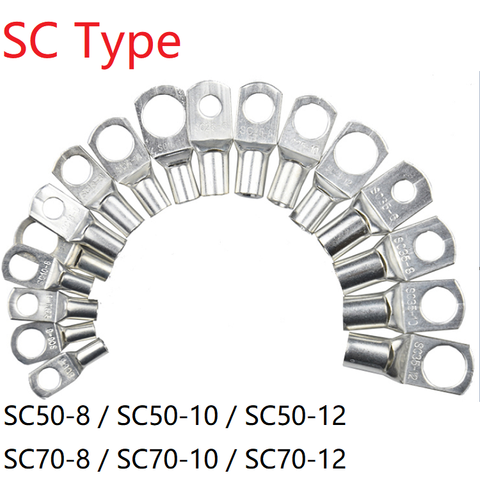 Bornes de nez de fil de Type SC SC50 SC70, bloc de batterie en cuivre nu, cosses, trou ID 8mm 10mm 12mm, connecteur d'extrémité de câble DTGA à sertir 5 pièces ► Photo 1/6