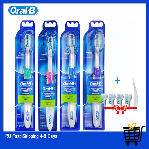 Oral B Cross Action brosse à dents électrique blanchiment des dents brosse à dents sonique Non Rechargeable double propre + 4 remplacer la tête de brosse cadeau ► Photo 1/6