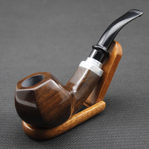 Elgant – ensemble de Pipe à fumer, fait à la main, anneau métallique en bois d'ébène, 10 pièces, filtres 9mm + pochette + support 669ZP ► Photo 1/6