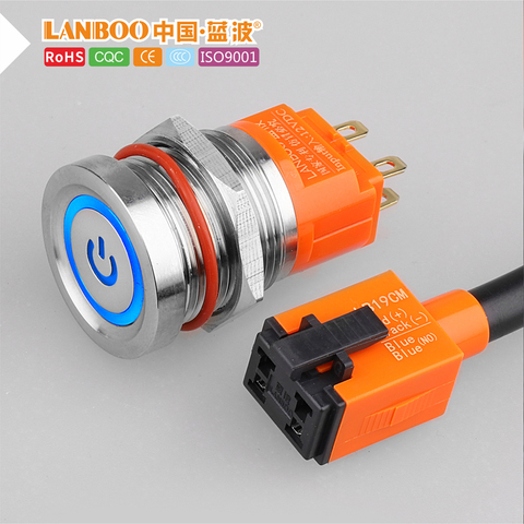 LANBOO – bouton tactile interrupteur avec LED 4 broches, 19mm, étanche IP68, interrupteur à commande concave, interrupteur inductif ► Photo 1/5
