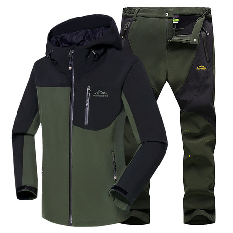 Ensemble veste + pantalon de randonnée en polaire Softshell, manteau militaire, coupe-vent, imperméable, Camping, escalade, Ski de pêche, hiver ► Photo 1/6