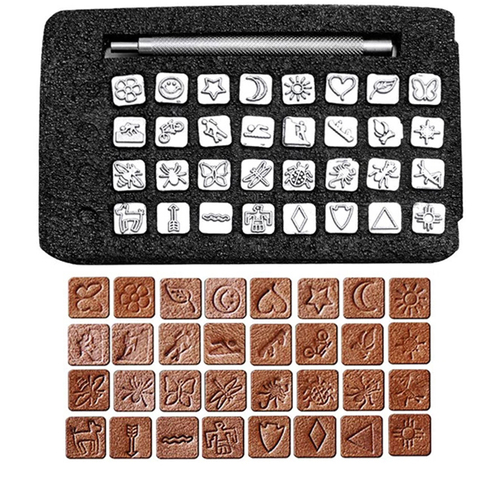 KAOBUY 32 pièces en cuir timbre trousse à outils poinçon outil modèles timbres outils sculpture modèles à la main en cuir timbre outils ► Photo 1/6