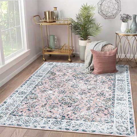 Tapis Vintage rose clair et gris, de fleurs, Style européen, pour salon, chambre à coucher, chevet, pour chambre de fille ► Photo 1/6