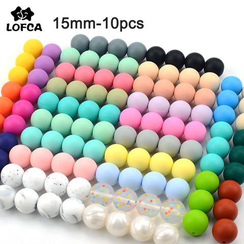 LOFCA 15mm 10 pièces/lot perles de Silicone bébé perles de dentition bébé dentition sûr de qualité alimentaire soins infirmiers à mâcher perles de mode rondes ► Photo 1/6