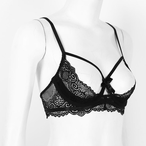 Femmes voir à travers les vêtements de nuit pure dentelle Lingerie bretelles Spaghetti réglables demi-tasses à armatures hauts de soutien-gorge sous-vêtements ► Photo 1/6