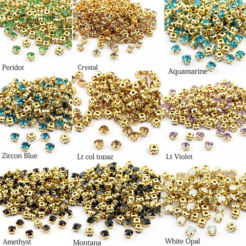 Strass à coudre de 4mm/5mm/6mm/7mm, pierres à griffes dorées, 28 couleurs pour la décoration de robes, offre spéciale pièces/lot, livraison gratuite ► Photo 1/6