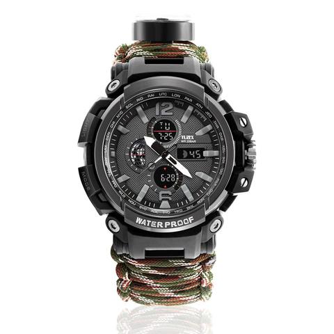 Montre de survie tactique paracorde, Vision nocturne, pour l'extérieur, alarme, boussole, sifflet, couteau pour hommes, Camping, tourisme, urgence, EDC ► Photo 1/6