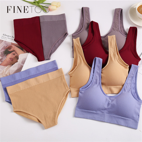 FINETOO sans couture hauts ensemble taille haute culottes femmes sous-vêtements sans armature costume doux rembourré soutiens-gorge ensemble S-XL dos nu Bralette Lingerie ► Photo 1/6