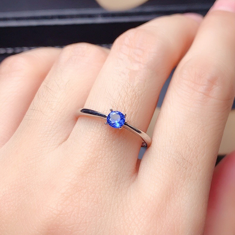 Bague en saphir de Sri Lanka pour femmes, argent sterling 925 massif 3mm, pierres précieuses naturelles bleues, bijoux fins pour filles, cadeau d'anniversaire ► Photo 1/5