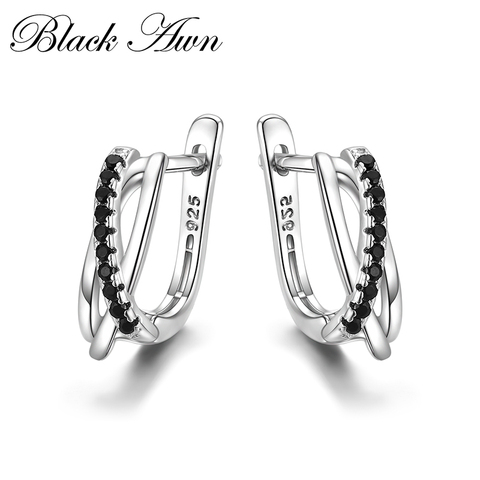 Classique véritable 925 Bijoux en argent Sterling noir spinelle pierre mignon Boucles d'oreilles pour les femmes Bijoux Femme Boucles d'oreilles I023 ► Photo 1/6