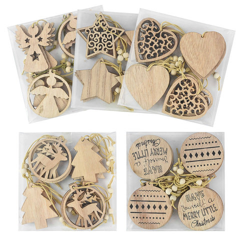 Pendentifs d'ange en bois creux créatifs, 12 pièces, ornement pour arbre de noël, décoration de noël, cadeau pour enfants ► Photo 1/6