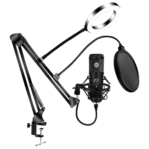 2022 Microphone d'ordinateur à condensateur Usb E20 amélioré avec Kit de Studio de lumière annulaire avec support de bras pour les enregistrements vidéo Youtube de jeu ► Photo 1/6