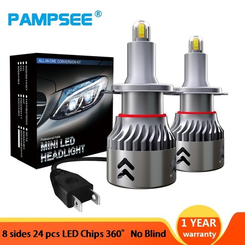 2 pièces 24 Puces H1 H7 H8 H9 H11 LAMPE À LED Voiture Phares Ampoules H10 HB3 9005 HB4 9006 3D LED 360 degré 6000K 14000LM Auto Lumière 12V ► Photo 1/6