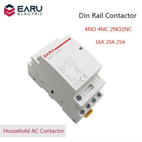 Contacteur modulaire AC 4P 16-25A AC 220V 230V 50/60Hz, contrôleur de commutateur 4NO 4NC 2NO 2NC, maison intelligente, hôtel ► Photo 1/6