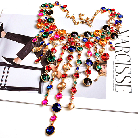 Collier en strass haut de gamme, accessoires faits à la main, cristaux colorés, bijoux pour femmes ► Photo 1/6