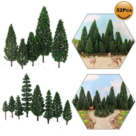 52 pièces modèle de pins pins verts en plastique pour forêt O HO TT N échelle modèle ferroviaire mise en page Miniature paysage S0901 ► Photo 1/6