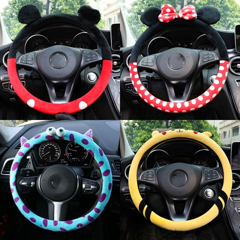 Couverture de volant de voiture universel dessin animé souris chaud en peluche hiver rond belle nœud papillon mignon gros accessoires d'intérieur de voiture ► Photo 1/6