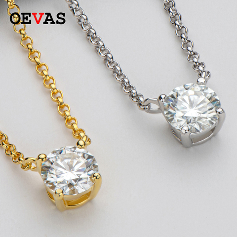 OEVAS – collier avec pendentif en Moissanite couleur D, 1 Carat en argent Sterling 100% 925, bijoux fins scintillants pour fête de fiançailles et mariage ► Photo 1/6