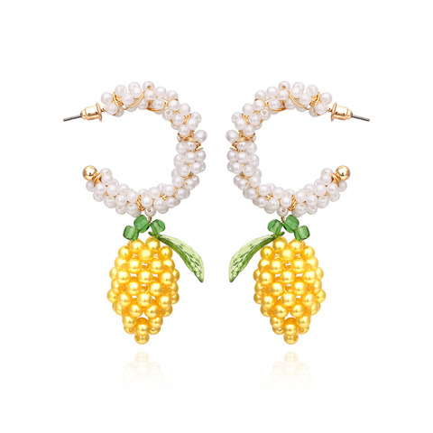 Boucles d'oreilles au citron tissées à la main, assorties, pendentif en perle en forme de C, accessoires pour femmes, 2022 ► Photo 1/5