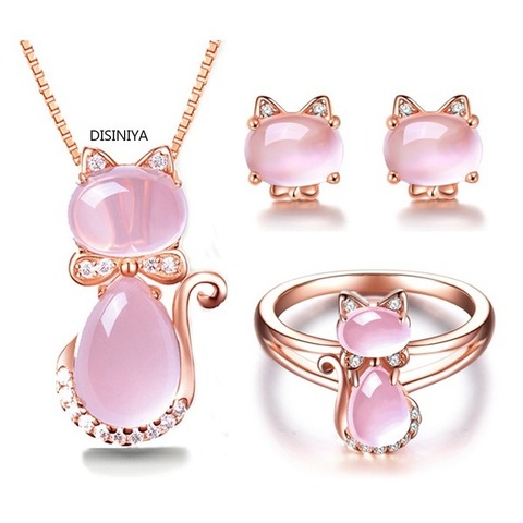 Nouveauté mignon Rose opale Kitty chat pendentif collier pour femmes filles enfants cadeau belle Quartz romantique bijoux de mariage ► Photo 1/6