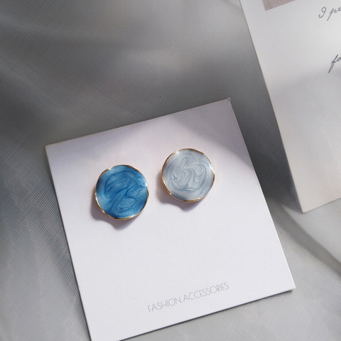 Boucles d'oreilles asymétriques, bijoux délicats en émail, couleur bleu foncé, bleu foncé, boucles d'oreilles asymétriques, pour femmes et filles, cadeaux de fête, nouvelle collection, S925 ► Photo 1/6