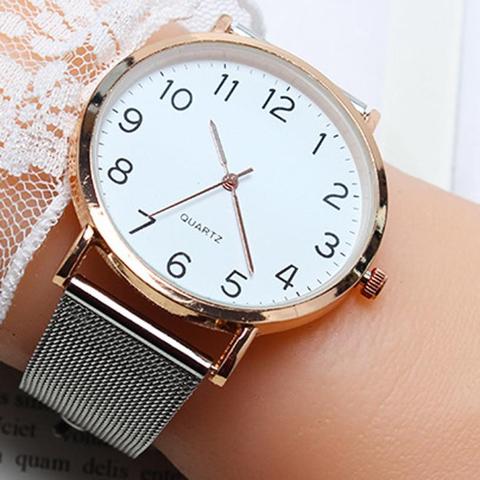 Montre à Quartz pour femmes, à la mode, avec bracelet en acier à mailles, nombre arabe Simple, montres étudiantes ► Photo 1/6