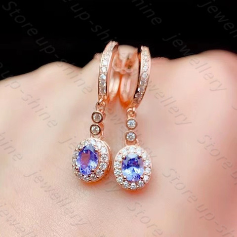 Boucles d'oreilles en Tanzanite naturelle pour femmes, argent 925, Simple et fraîche ► Photo 1/6