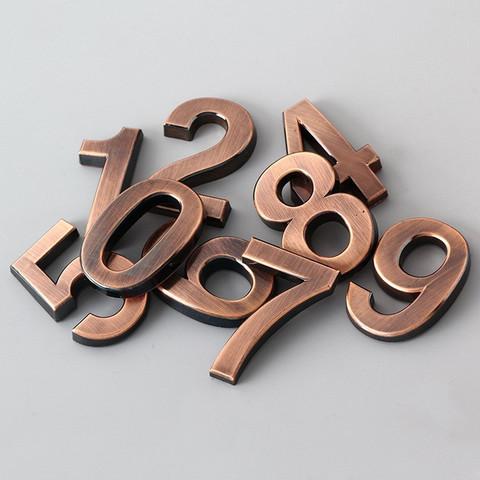 Autocollant numéro de maison moderne 0-9, autocollant pour porte d'appartement d'hôtel 3D, plaque de nom en plastique Bronze doré 0-9 ► Photo 1/6