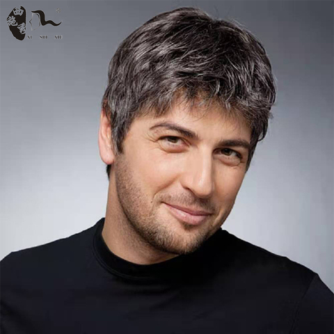 XISHIXIU HAIR Short Men Wig Straight Synthetic Wig for Male Hair Fleeciness Realistic Ombre Grey  Wigs ► Photo 1/1