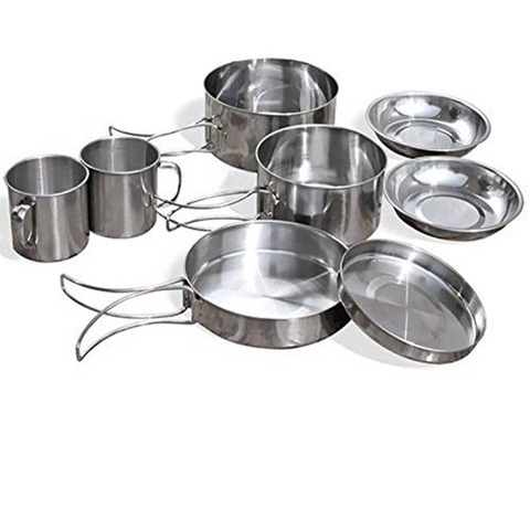 Ensemble de casseroles et poêles de pique-nique ultra-légères en acier inoxydable 8 pièces/ensemble, Mini ustensiles de cuisine, bol, tasse, couvercle, pour Camping et randonnée en plein air ► Photo 1/6