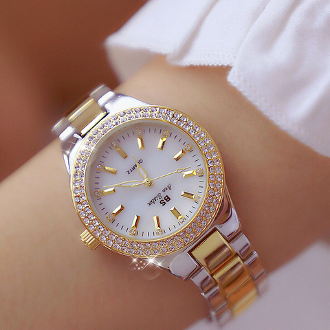 Montre de marque de luxe en cristal pour femmes, accessoires en diamant, Quartz, or Rose, acier inoxydable, mode ► Photo 1/6