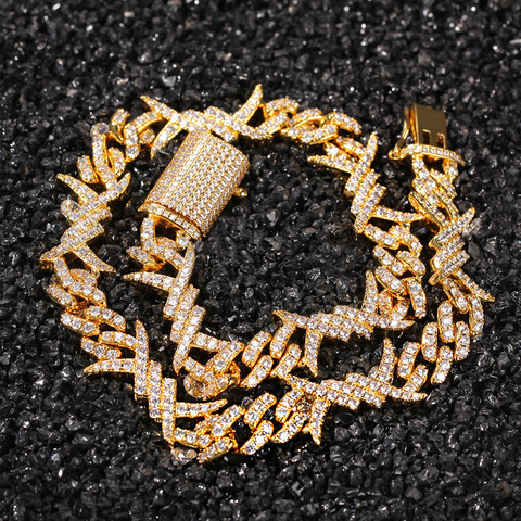 Collier en fil de fer barbelé glacé 16-20 pouces, chaîne cubaine en zircone cubique, bijoux Hip Hop pour hommes et femmes, cadeaux ► Photo 1/6